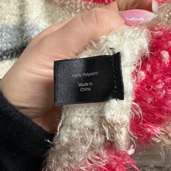 Lane Bryant Cream and Pink Striped Crew Neck Fuzzy Sweater 14/16 - Picture 4 of 5